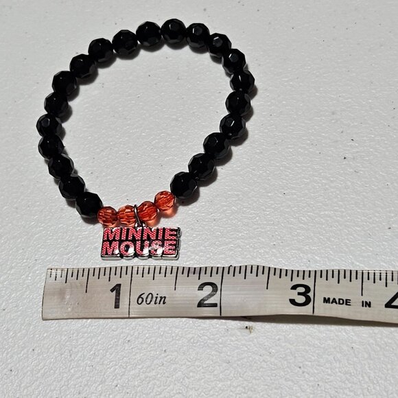 Disney Minnie Mouse Beaded Stretch Charm Bracelet Black Red Beads Jewelry Women - Picture 5 of 5